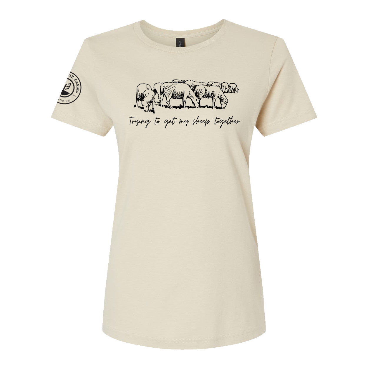 Glen Erie Farms Ladies' Short Sleeve T-Shirt - Trying To Get My Sheep Together - Sand