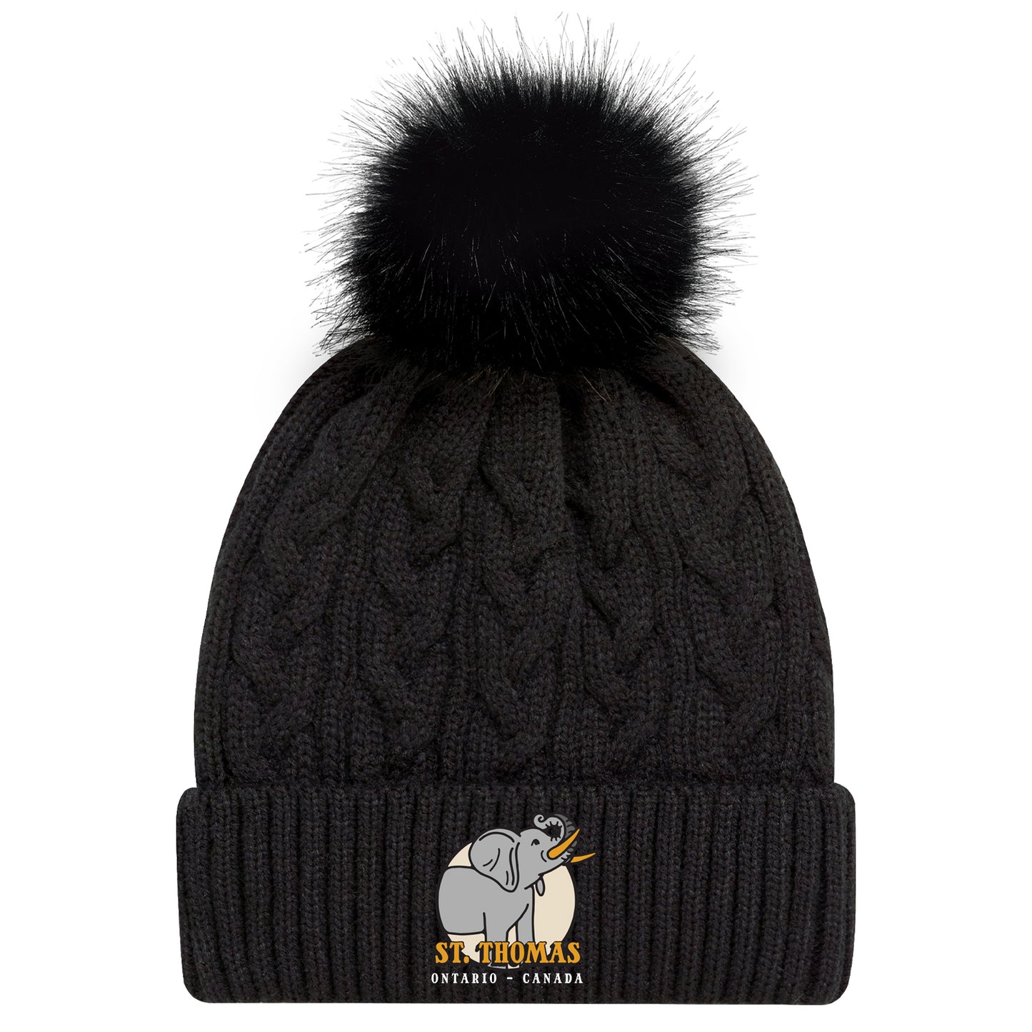 St. Thomas Ladies' Jumbo Cuffed Pom Knit Toque - Black