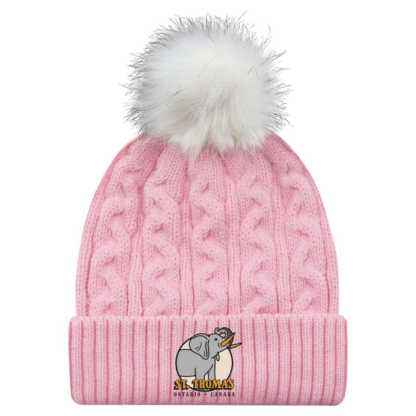 St. Thomas Ladies' Jumbo Cuffed Pom Knit Toque - Pink