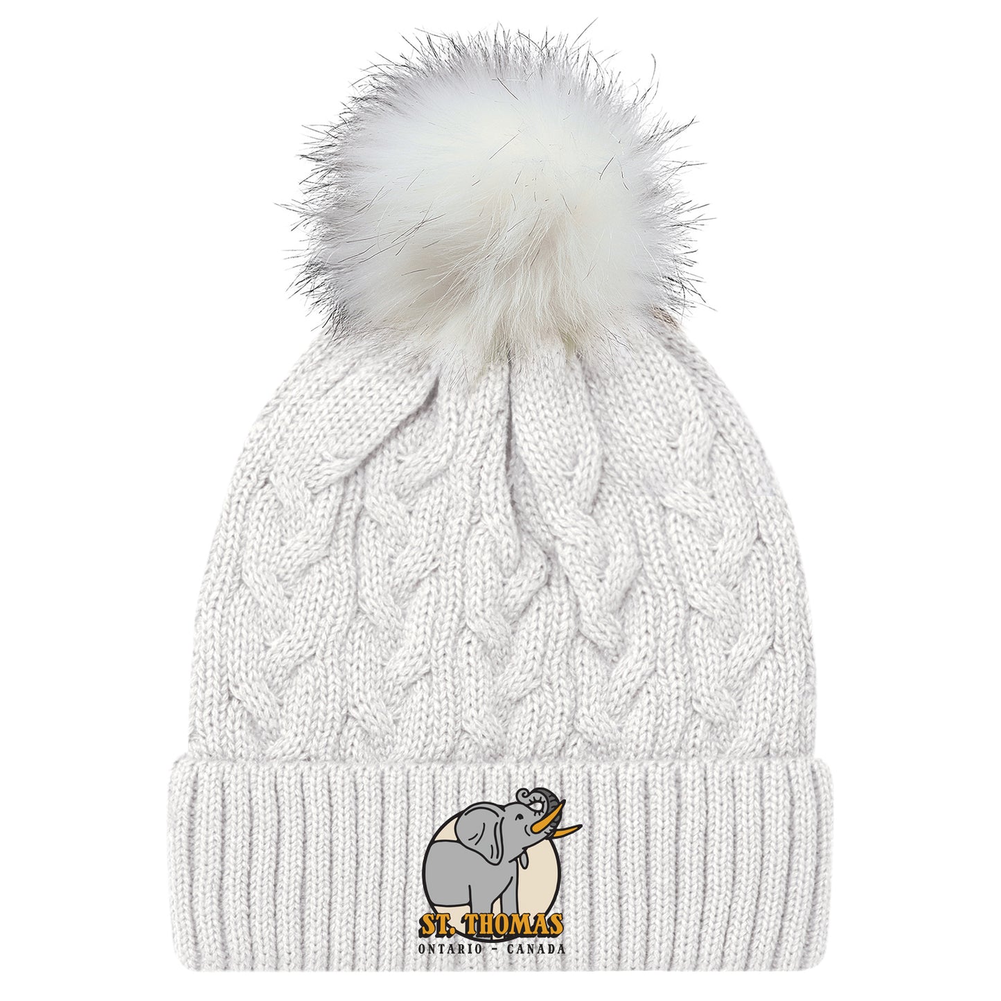 St. Thomas Ladies' Jumbo Cuffed Pom Knit Toque - White