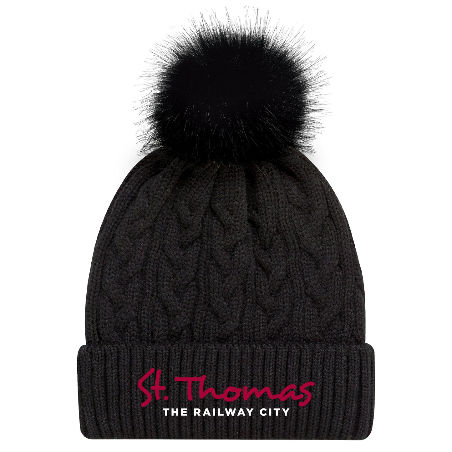 St. Thomas Ladies' Primary Cuffed Pom Knit Toque - Black