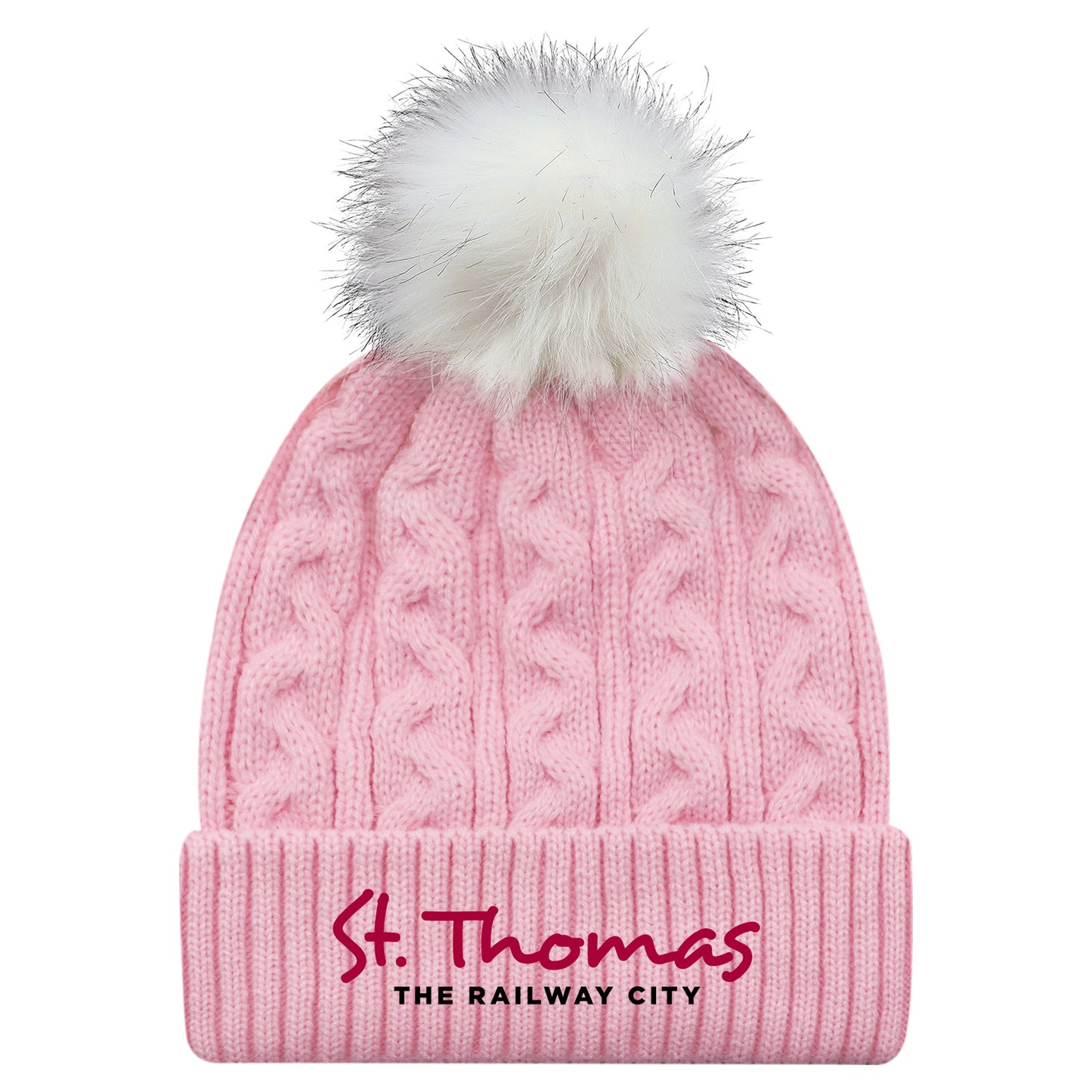 St. Thomas Ladies' Primary Cuffed Pom Knit Toque - Pink