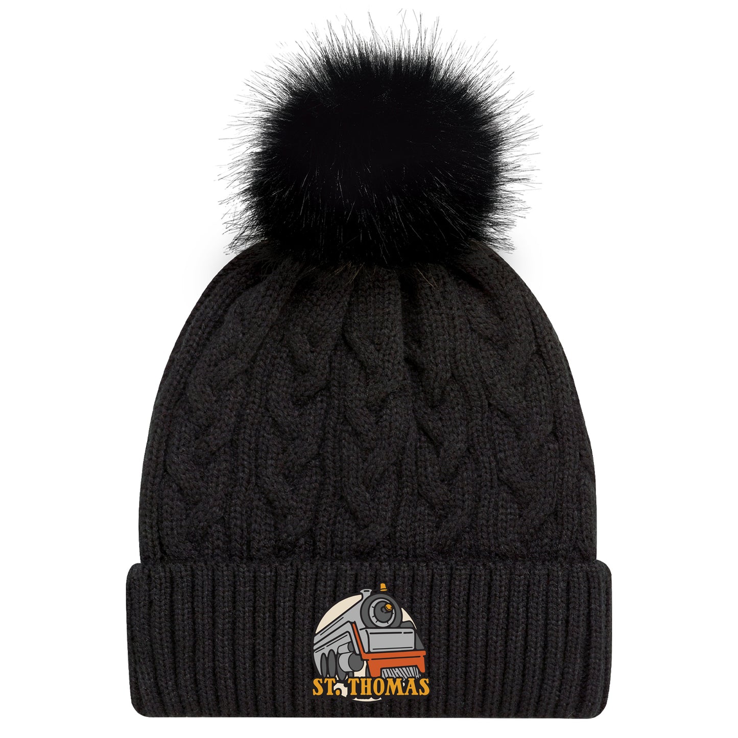St. Thomas Ladies' Train Cuffed Pom Knit Toque - Black