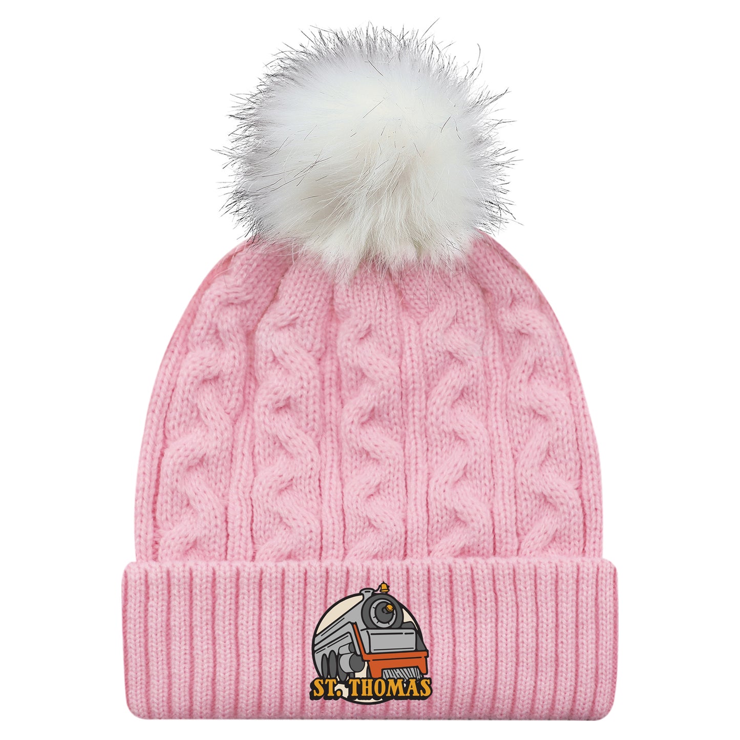 St. Thomas Ladies' Train Cuffed Pom Knit Toque - Pink