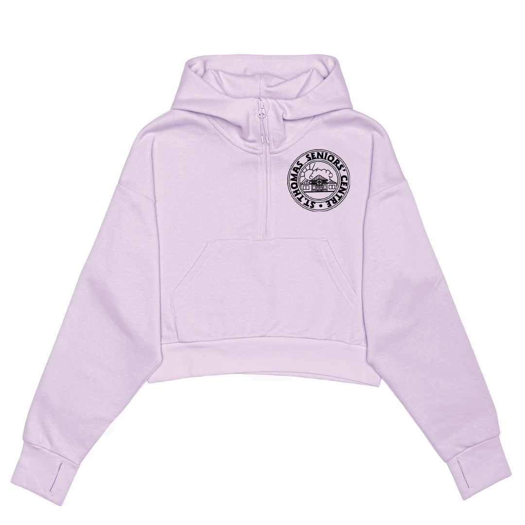St. Thomas Seniors Centre Ladies' Cropped Drop Shoulder 1/2 Zip Hoodie - Lavender