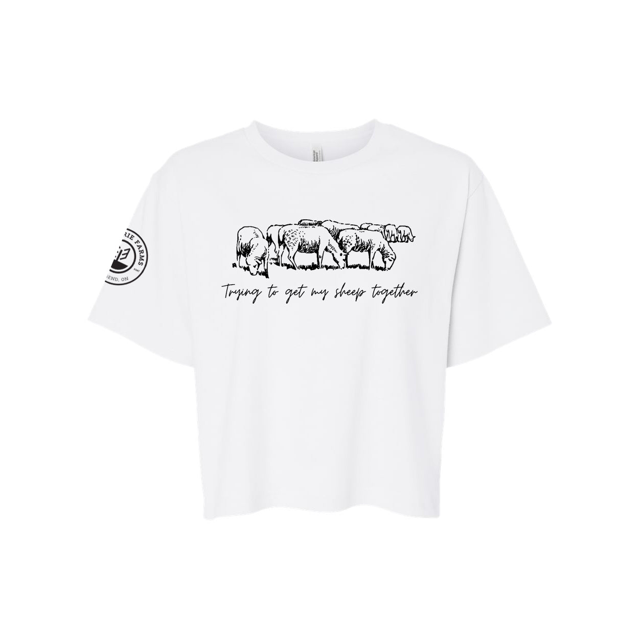 Glen Erie Farms Ladies' Mid-Length Boxy Tee - Trying To Get My Sheep Together - White