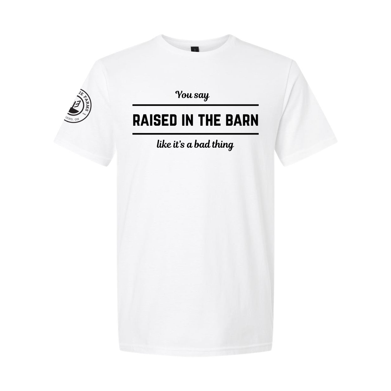 Glen Erie Farms Adult Short Sleeve T-Shirt - Raised In The Barn - White