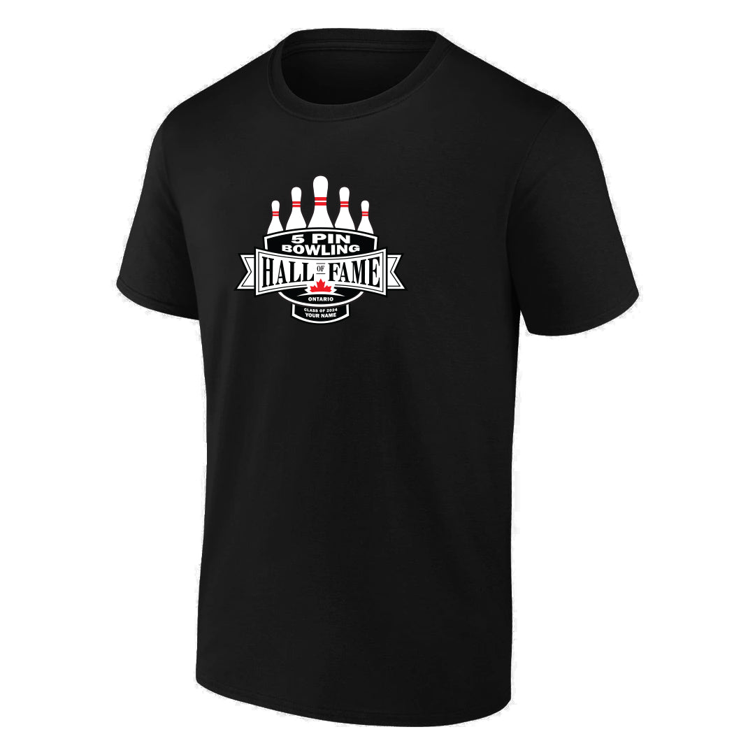 Ontario 5 Pin Bowling Hall of Fame Adult Inductees Primary Short Sleeve T-Shirt - Custom Name & Year