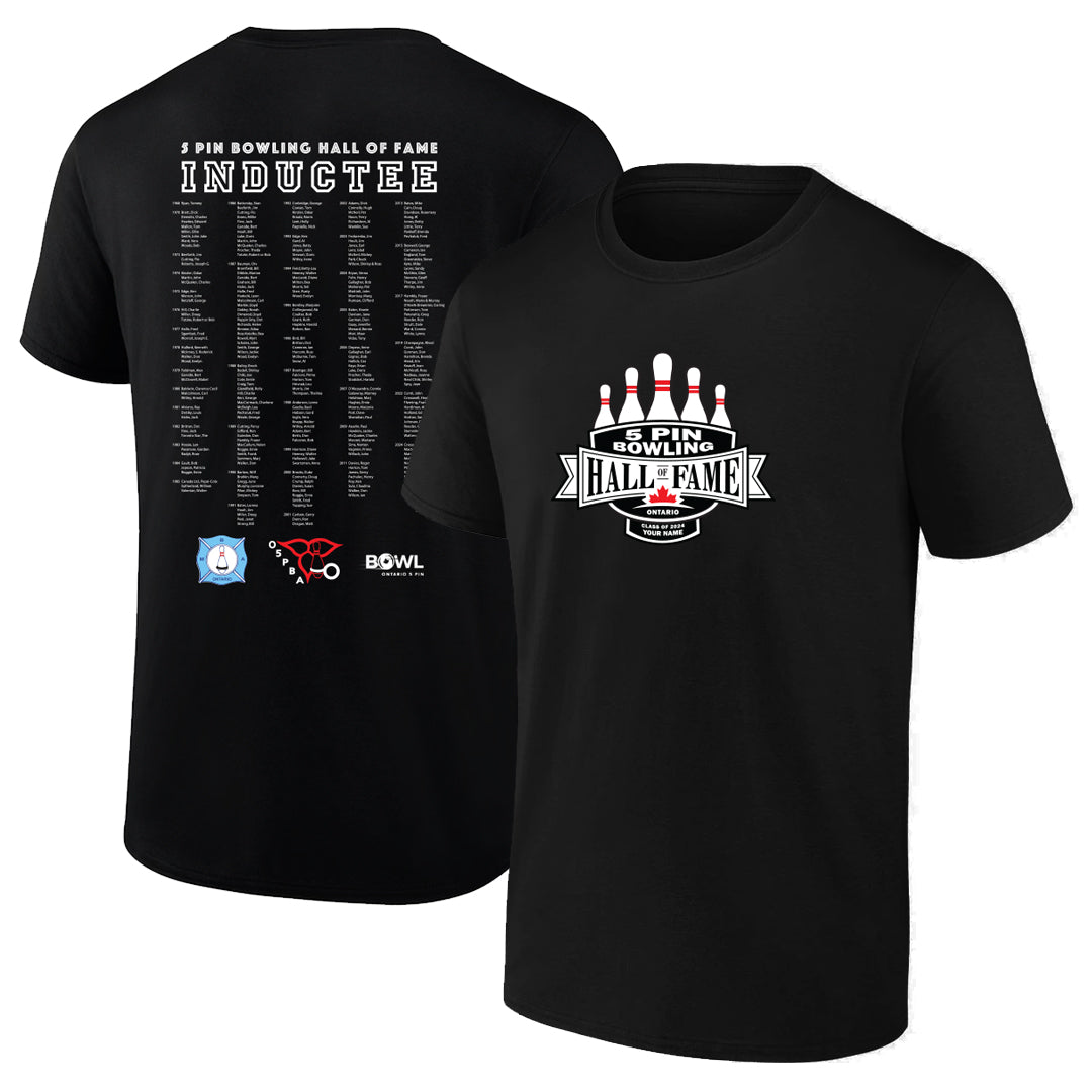 Ontario 5 Pin Bowling Hall of Fame Adult Inductees Primary Short Sleeve T-Shirt - Custom Name & Year