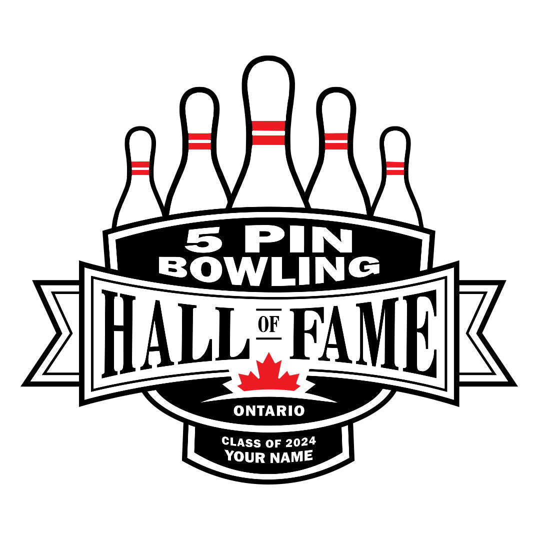 Ontario 5 Pin Bowling Hall of Fame Adult Inductees Primary Short Sleeve T-Shirt - Custom Name & Year