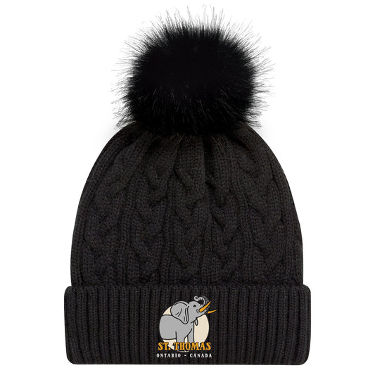 St. Thomas Ladies' Jumbo Cuffed Pom Knit Toque - Black
