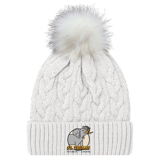 St. Thomas Ladies' Jumbo Cuffed Pom Knit Toque - White