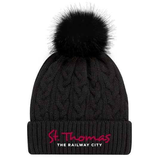 St. Thomas Ladies' Primary Cuffed Pom Knit Toque - Black