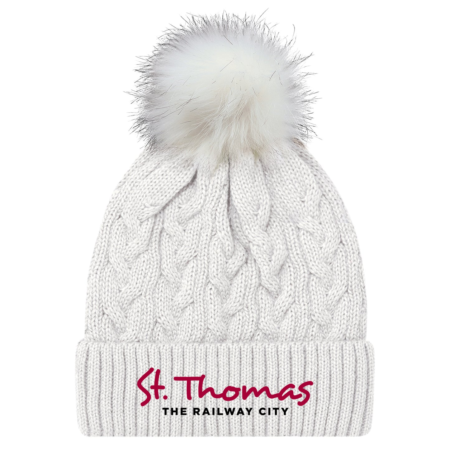 St. Thomas Ladies' Primary Cuffed Pom Knit Toque - White