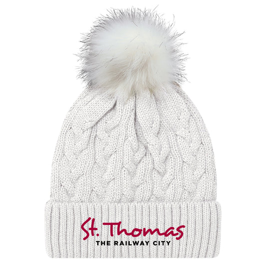 St. Thomas Ladies' Primary Cuffed Pom Knit Toque - White
