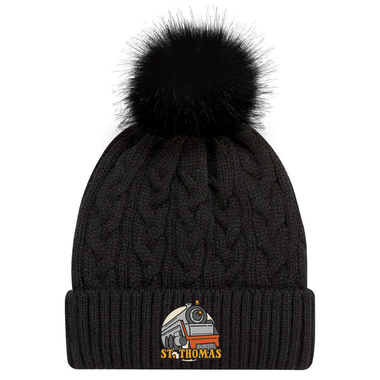 St. Thomas Ladies' Train Cuffed Pom Knit Toque - Black