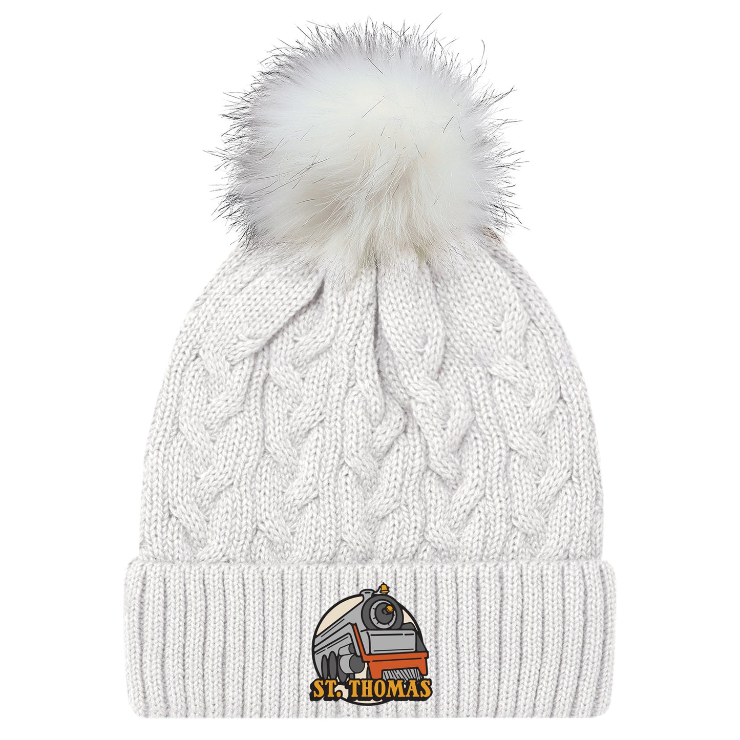 St. Thomas Ladies' Train Cuffed Pom Knit Toque - White