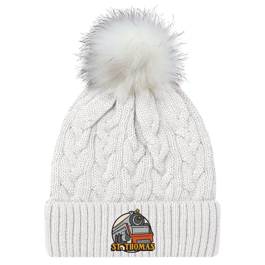 St. Thomas Ladies' Train Cuffed Pom Knit Toque - White
