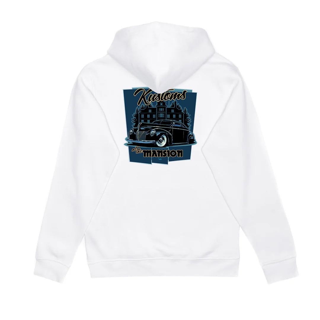 Sleds North Kustoms at the Mansion Adult Hoodie - White