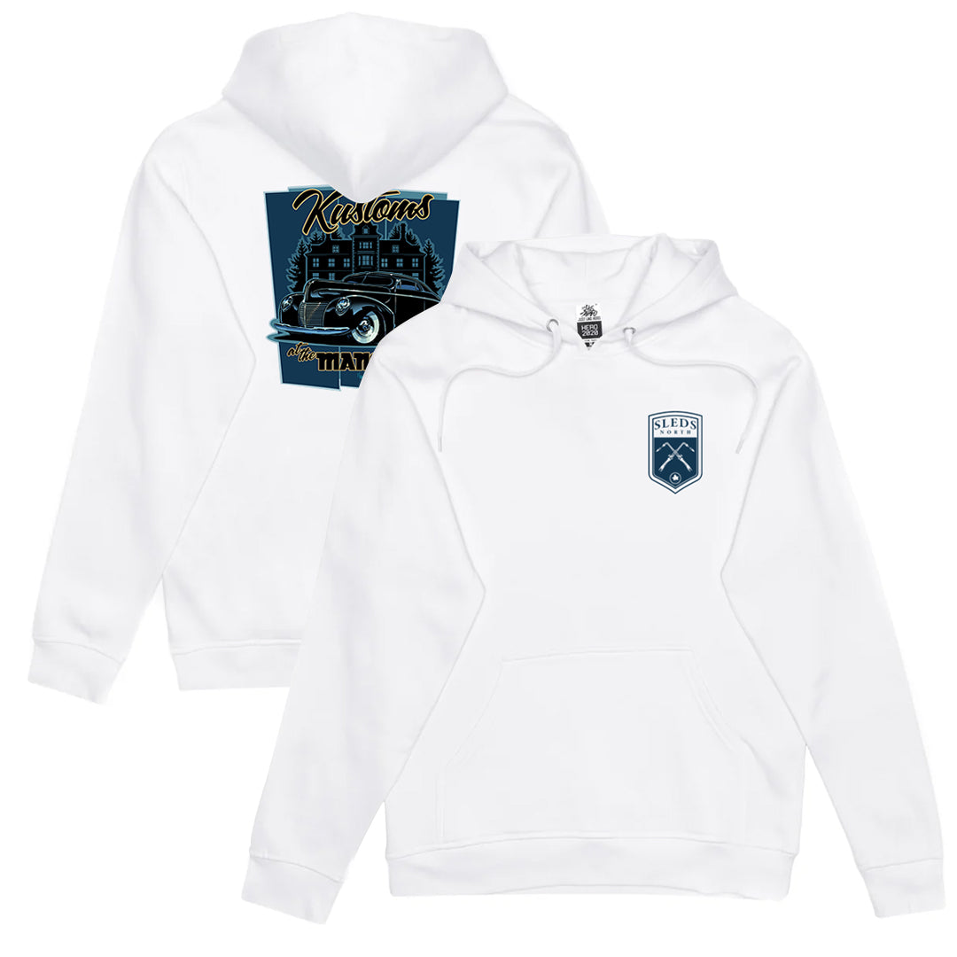 Sleds North Kustoms at the Mansion Adult Hoodie - White